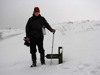 David Maughan in the snow at Sutton Bank. The half hidden signpost is five feet high.