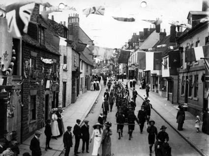 The town's first scout parade down Finkle Street, Malton, during the coronation celebrations of King George V in 1910.