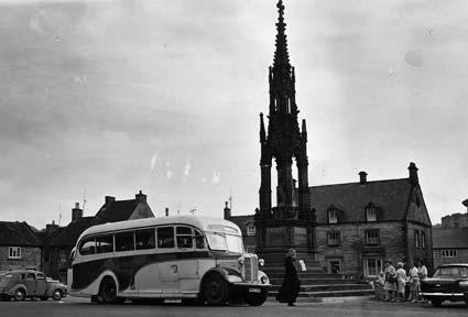 The last Reliance Motor Services bus from York arrives at Helmsley market cross in June 1966.