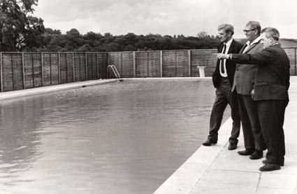 28 June 1969: At Helmsley's Feversham memorial centre, committee members (from left) Mr R A Lowery, Mr W Wilson and Mr J Rivis admire the new swimming pool.
