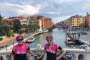 Rachael (Raz) Marsden and Catherine (Cat) Dixon in Italy on their TandemWoW challenge to circumnavigate the world on a tandem