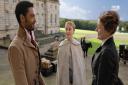 Regé-Jean Page as the Duke of Hastings with Phoebe Dynevor as Daphne Bridgerton, centre, filming at Castle Howard Picture: Courtesy of Netflix © 2020