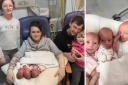 One in 200 million family - Jenni and James Casper and their five daughters including identical newborn triplets