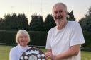 Dave Gaskell, Secretary of the Batagas Ryedale Bowls League presents the Fred 
Husband Knockout Trophy to Ann Vardy, Captain of the Hovingham Bowls Club.
