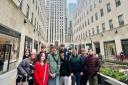 Selby College art students outside the Rockefeller Center in New York City