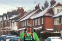 Adrian Brown prepares for his Sahara marathon to raise money for the NSPCC by training on icy roads in the Holgate area of York.