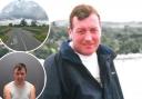 David Clarke with (inset top) the bridge over the River Foss where his body was found and (inset below) murderer David Roustoby