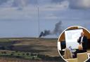 The Bilsdale Mast on fire in August and, inset, Paul Donovan, the chief executive of Arqiva, which runs the site
