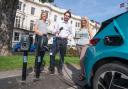 Kellie Lane, account manager at Connected Kerb, Harry Baross, climate change manager at North Yorkshire Council, and Jane Wilson, deputy parking manager at North Yorkshire Council. They are stood in Albion Road car park in Scarborough, where electric