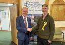 Dan Sladden, right, the winner of the Sowerby and Topcliffe by-election, with returning officer Richard Flinton, who is the chief executive of North Yorkshire Council.