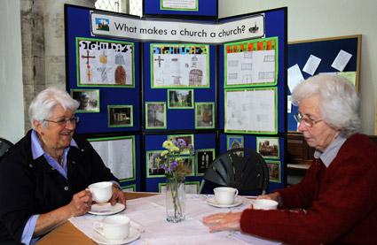 A meeting room has been opened at St Hilda’s Church in Ampleforth. 
Here Freda Shaw enjoys a cup of tea with friend Carole Lead (right) in the new facility.

