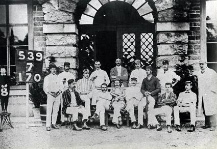 Players line up for a photograph at Hovingham Cricket Ground in 1887.