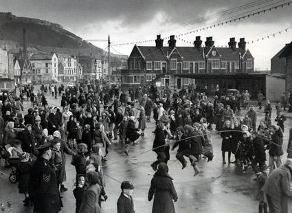 Children skipping on Scarborough foreshore in 1958 - this was an annual Shrove Tuesday event.