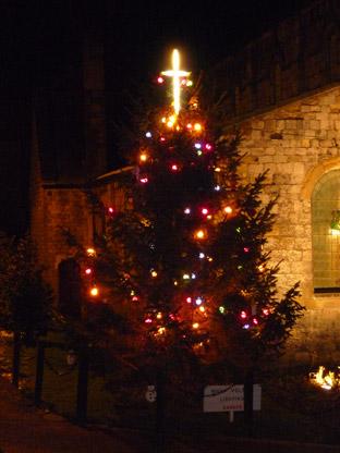 The Christmas tree in Malton Market Place near St Michael's Church, by Nick Fletcher.
