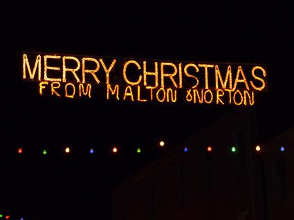 Christmas lights in Wheelgate, Malton, by Nick Fletcher.