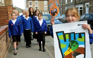 Norton Primary School pupils take part in the Walk Smart Challenge, a new scheme to encourage walking to school.