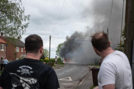 Farm vehicle fire closes road in North Duffield near Selby 