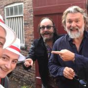 Paul and Kieran Potts, from Food 2 Remember in Malton, with the Hairy Bikers, David Myers and Si King, during their visit to the town while filming a new TV show