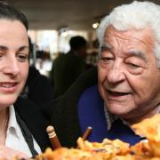 Sophie Legard, of Malton Relish, meeting the late TV chef Antionio Carluccio when he visited the town in October 2011