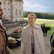 Regé-Jean Page as the Duke of Hastings with Phoebe Dynevor as Daphne Bridgerton, centre, filming at Castle Howard Picture: Courtesy of Netflix © 2020