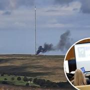 The Bilsdale Mast on fire in August and, inset, Paul Donovan, the chief executive of Arqiva, which runs the site