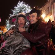 Panto stars David Leonard and Martin Barrass at the Christmas Lights switch-on in 2016