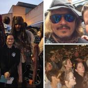 Fans, including two Captain Jack Sparrow lookalikes, left, and the crowds, bottom right, waited to catch sight of Johnny Depp, with Toby Rhodes, top right, capturing a selfie.