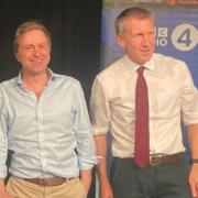 Dan Jarvis MP for Barnsley, right, with BBC presenter Ben Wright at Any Questions broadcast from The Milton Rooms, Malton