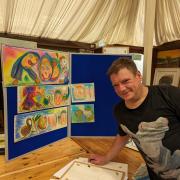 Rob Temple at his art show for his 41st birthday