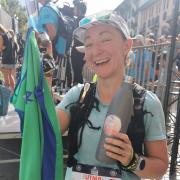 Pickering Running Club's Kim Cavill celebrates after completing an epic 100-mile race at Mont Blanc.