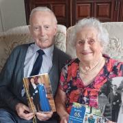 Eric and Carol Rowsby who have celebrated 65 years of marriage and insert, the couple on their wedding day.