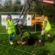 The Lord-Lieutenant of North Yorkshire, Mrs Jo Ropner (left) joins Ryedale Special Families' Chief Officer, Mrs Lisa Keenan at the ground-breaking of the charity's new premises in Pickering.