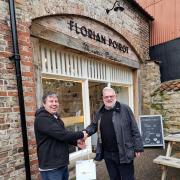 Phil Crabtree from Helmsley, a Chocolate Supporter, receiving his gift from Florian Poirot