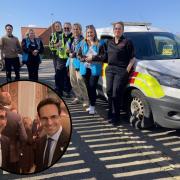 Councillor George Jabbour with Police and Council Officers during a community engagement activity.  Inset: Councillor Jabbour with the Prime Minister Rishi Sunak