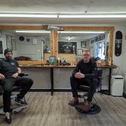 Richard Brookes and Sam Prest at Dickie's barber shop in Malton