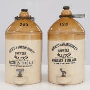 These magnificent ale jars were donated to Malton Museum in 2015. They are made from stoneware, a form of pottery which is fired at a high temperature making it impervious and therefore ideal for storing liquids