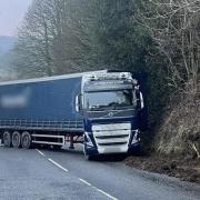 A HGV stuck on the A170 at  Sutton Bank today (Thursday, March 7)