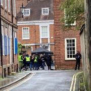 Filming for Patience at Prescentor's Court opposite York Minster