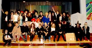 The cast of Malton School's end of term pantomime.