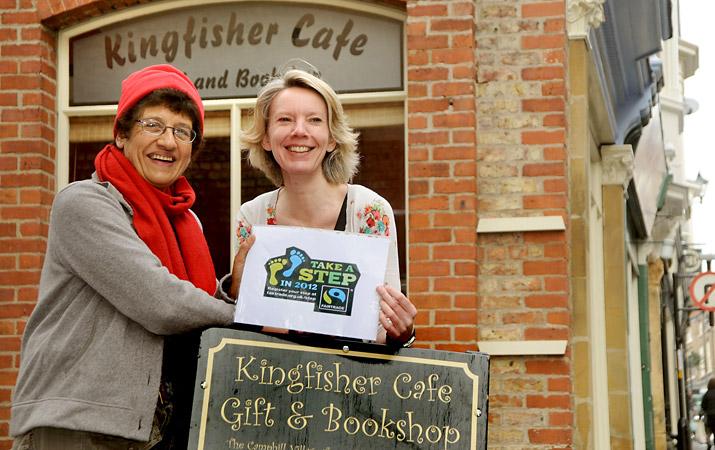 Janice Gwilliam, left, with Jacqueline Galjaard, from the Kingfisher Cafe, promote Fairtrade fortnight in Malton and Norton.