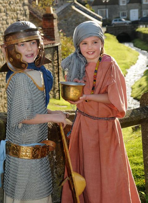 Children enjoy the Roman event at Helmsley library.