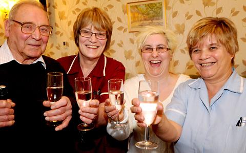 Staff at Alba Rose Care Home in Pickering, from left, Don Whincup, Ann Barnes, Sam Suggitt and
Judith Horrigan, celebrate their long service awards.
