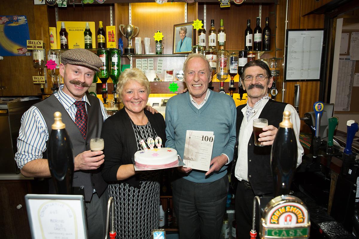 Pickering Conservative Club
celebrated with cakes, music
and bingo to mark their 100th
anniversary. Pictured are Lee Taylor, Sue
Atkinson, Mr Wardle and Bill
Beaumont.