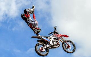 A motorbike rider performing a stunt at last year's Driffield Show