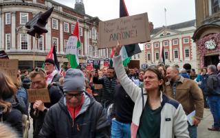 Gaza protesters marching from St Helen's Square towards Stonegate this afternoon