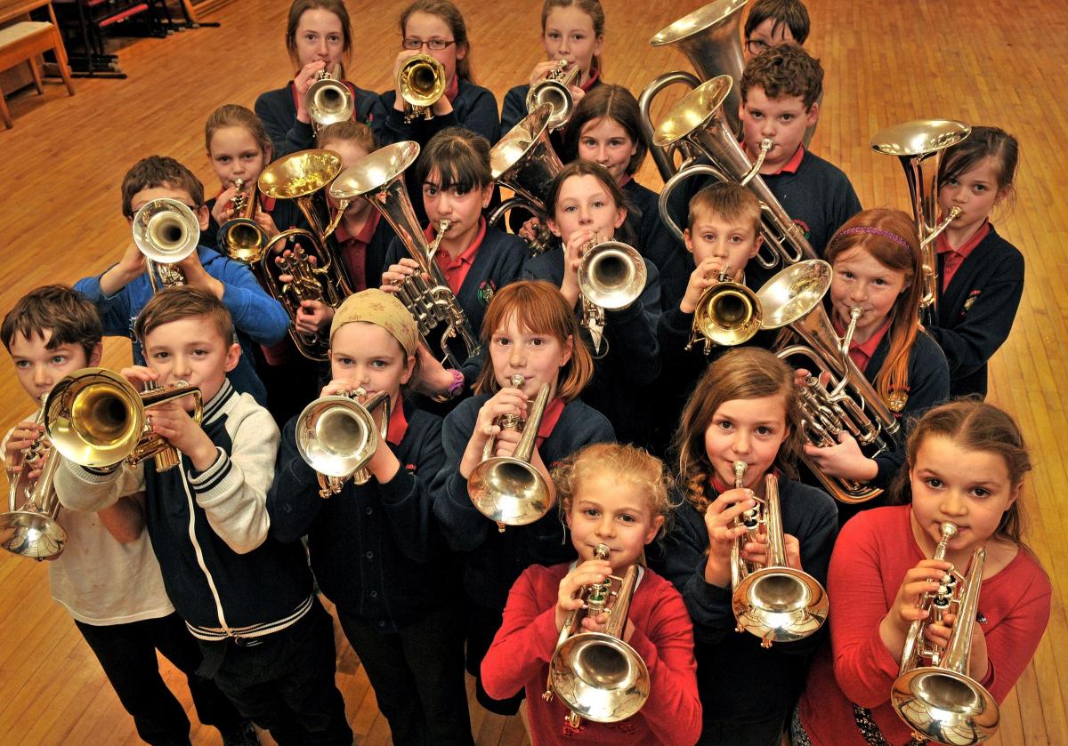 Pupils from Kirkbymoorside and Nawton schools prepare to take part in their first brass band competition at the Eskdale Festival, near Whitby.