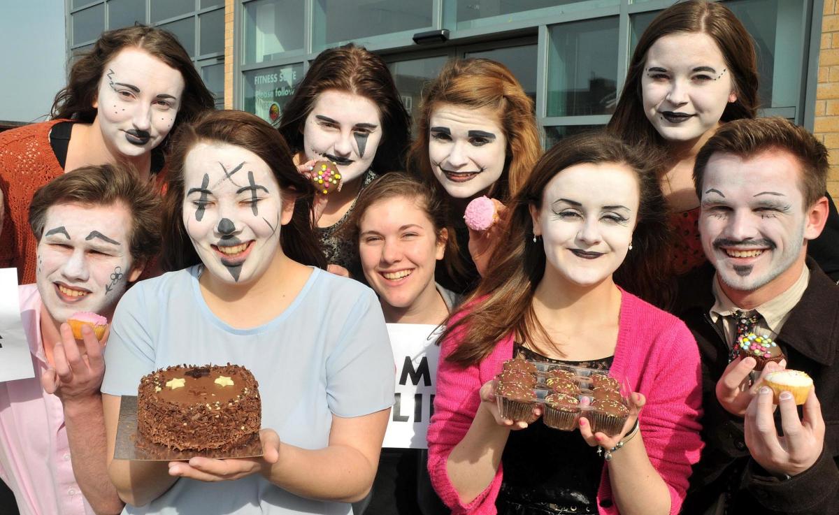 2015: Norton College 6th Form drama students who were selling buns and cakes for Red Nose Day. Picture: David Harrison.