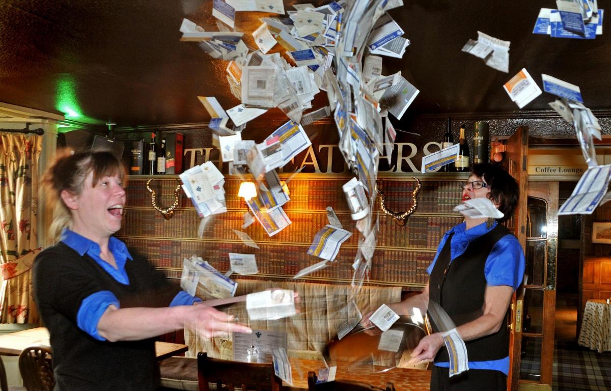 Lora Snowdon, left, and Mary Welford, from The Feathers, Helmsley, celebrate more than 3,000 meals served using the vouchers from the Gazette & Herald the dining offer.
