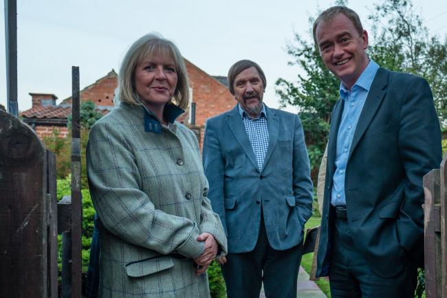 Ryedale residents Karen Garret and Rev Graham Cray meet Liberal Democrat leader Tim Farron during his visit to North Yorkshire