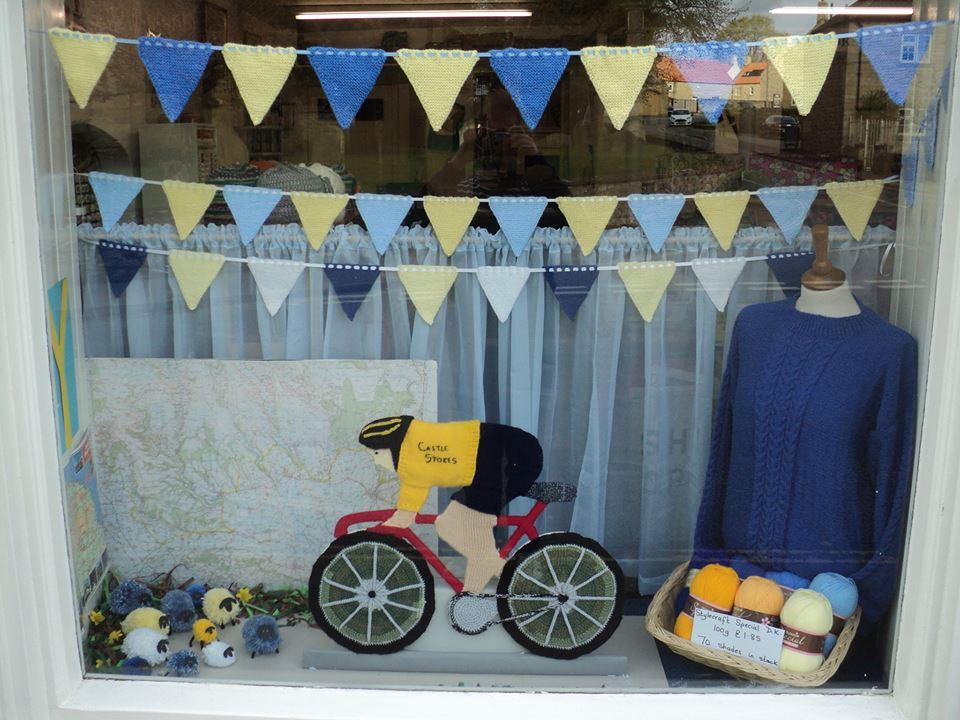 The Tour de Yorkshire decorated window at the Castle Stores in Helmsley